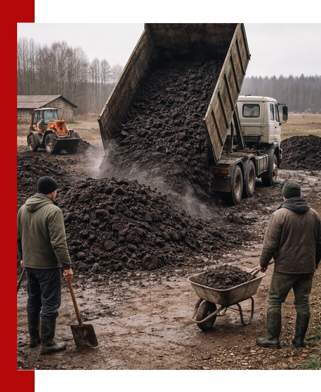 Доставка низинного торфа с разгрузкой и доставкой в Лыткарине