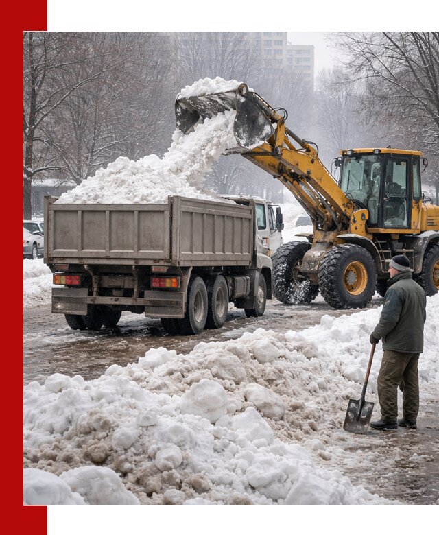 Вывоз снега грузовой техникой в Лыткарине оперативно и чисто
