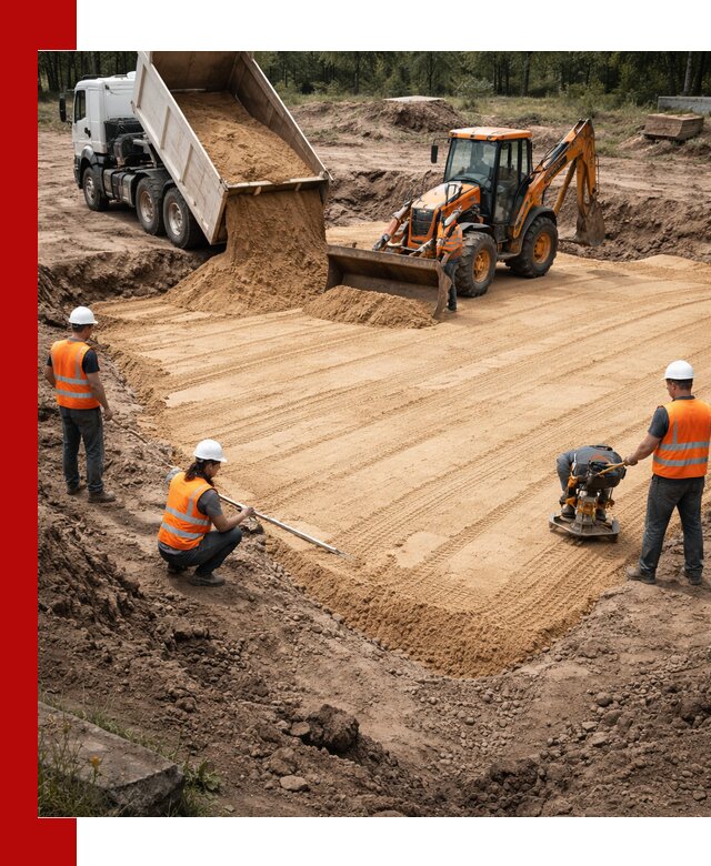 Устройство песчаной подушки для фундаментов и дорог в Лыткарине